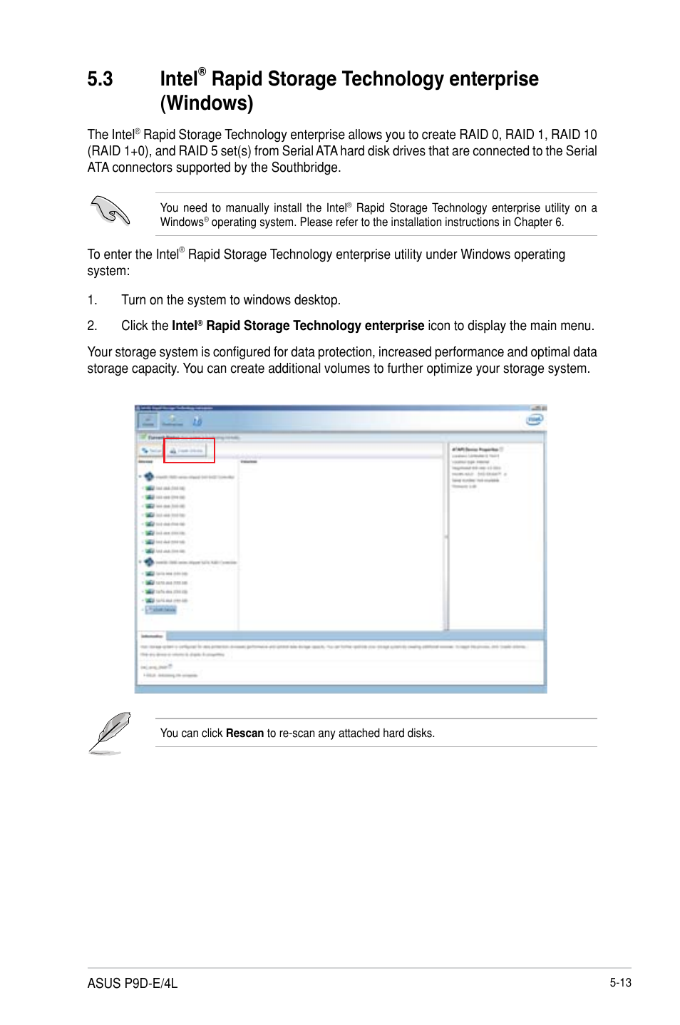 Intel, Rapid storage technology enterprise (windows) -13, 3 intel | Rapid storage technology enterprise (windows) | Asus P9D-E/4L User Manual | Page 118 / 159