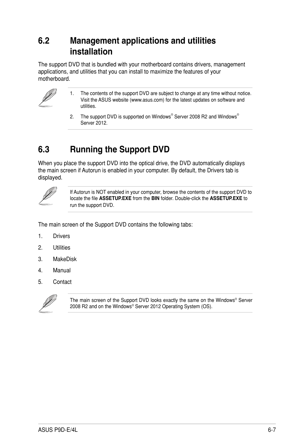 3 running the support dvd, Running the support dvd -7, Running the support dvd -8 | Asus P9D-E/4L User Manual | Page 130 / 159