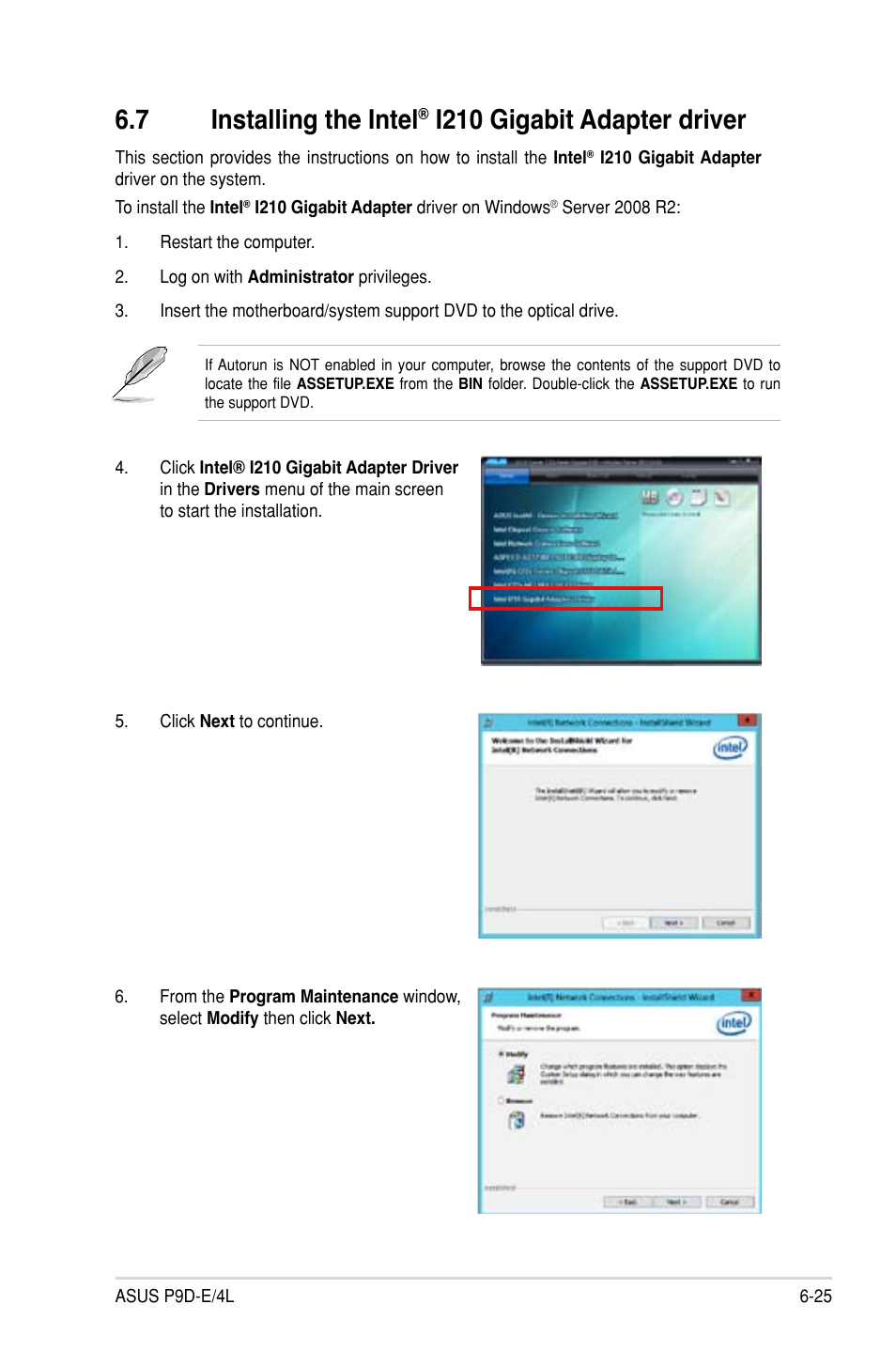 Installing the intel, I210 gigabit adapter driver -25, I210 gigabit adapter driver -26 | 7 installing the intel, I210 gigabit adapter driver | Asus P9D-E/4L User Manual | Page 148 / 159