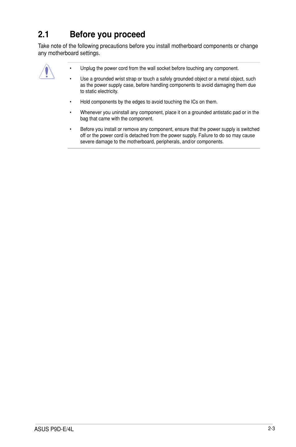 1 before you proceed, Before you proceed -3 | Asus P9D-E/4L User Manual | Page 23 / 159