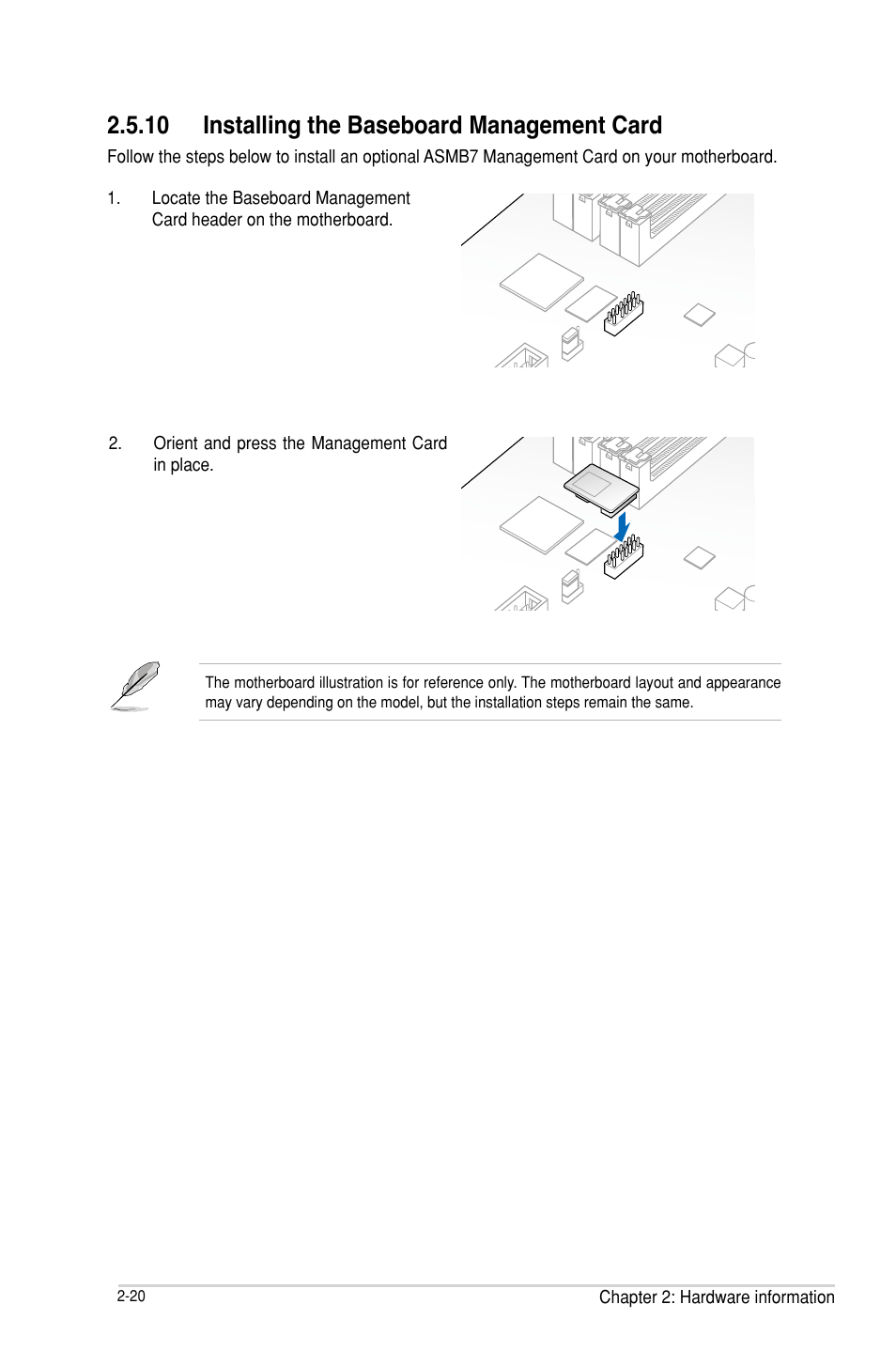 10 installing the baseboard management card, Installing the baseboard management card -20 | Asus P9D-E/4L User Manual | Page 40 / 159