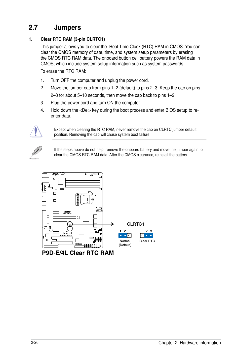 7 jumpers, Jumpers -26 | Asus P9D-E/4L User Manual | Page 46 / 159