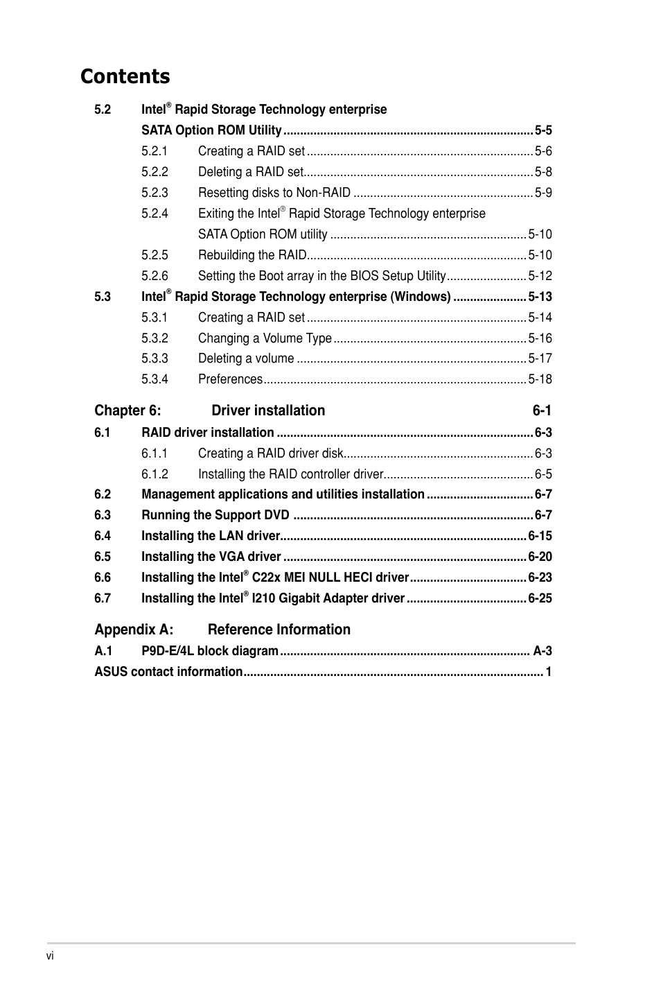 Asus P9D-E/4L User Manual | Page 6 / 159