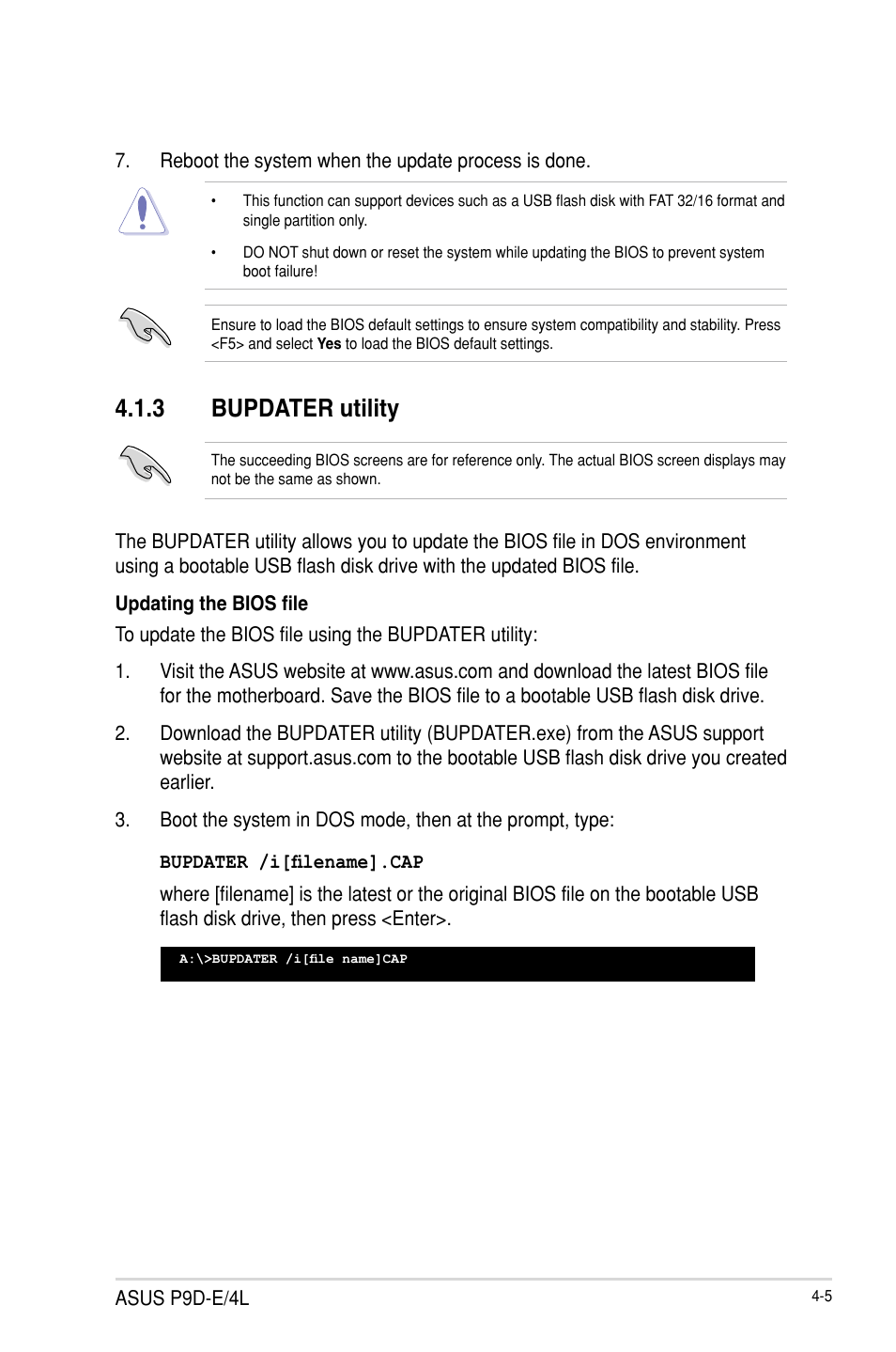 3 bupdater utility, Bupdater utility -5 | Asus P9D-E/4L User Manual | Page 70 / 159