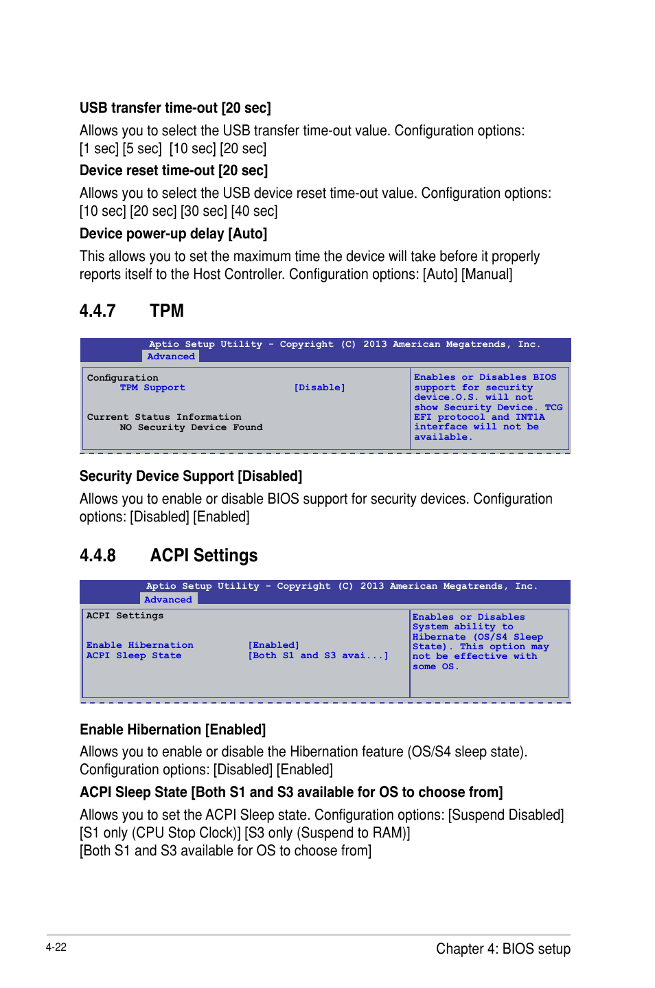 7 tpm, 8 acpi settings, Tpm -22 | Acpi settings -22 | Asus P9D-E/4L User Manual | Page 87 / 159