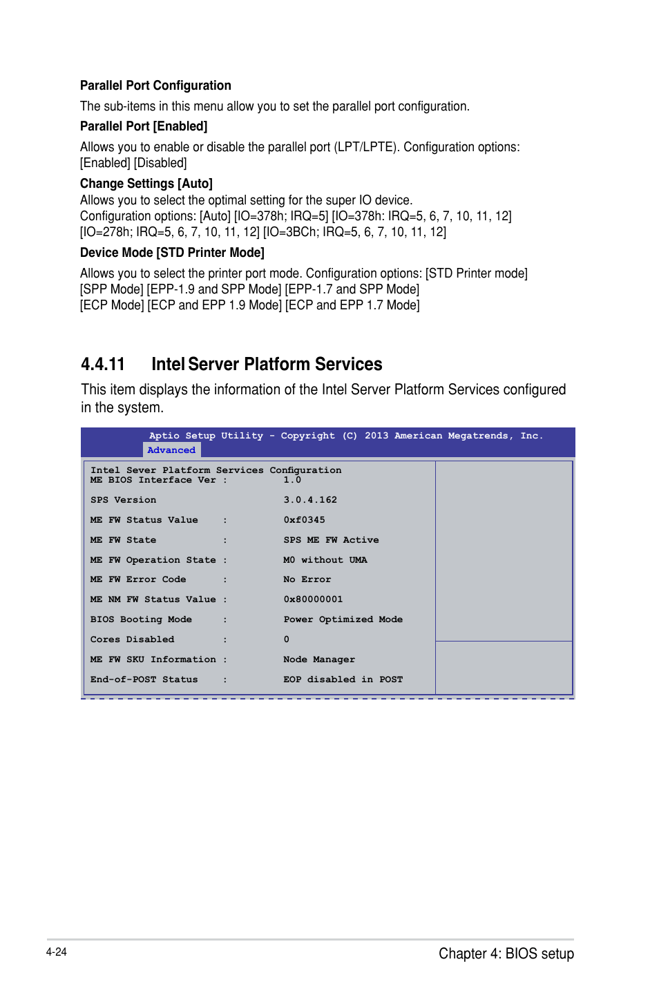 11 intel server platform services, Intel, Server platform services -24 | 11 intel, Server platform services, Chapter 4: bios setup | Asus P9D-E/4L User Manual | Page 89 / 159