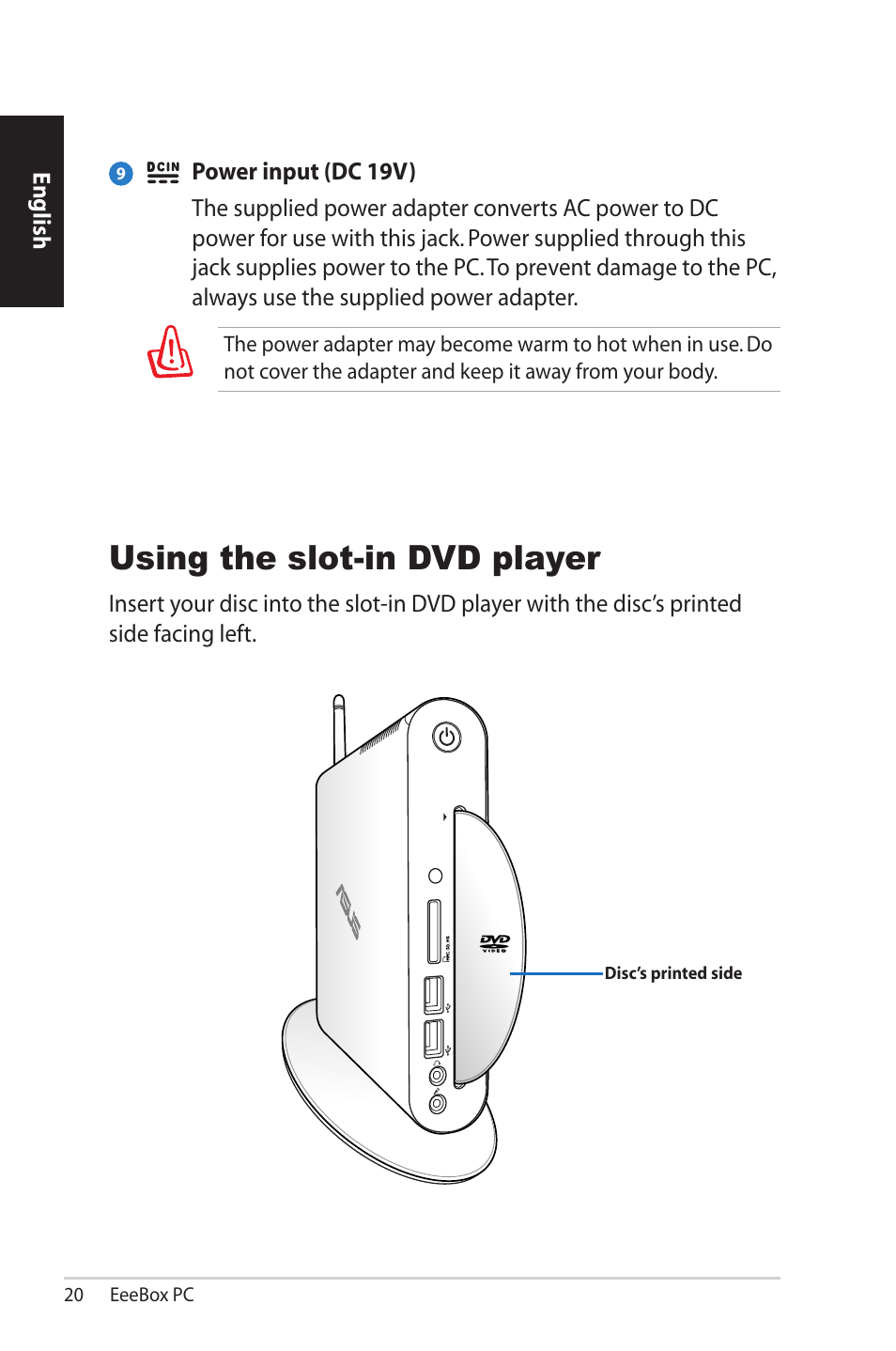 Using the slot-in dvd player | Asus EB1502 User Manual | Page 20 / 46