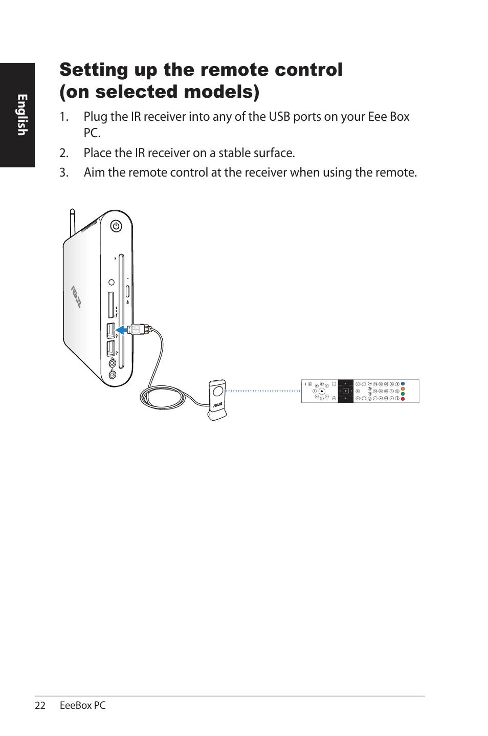 Setting up the remote control (on selected models) | Asus EB1502 User Manual | Page 22 / 46