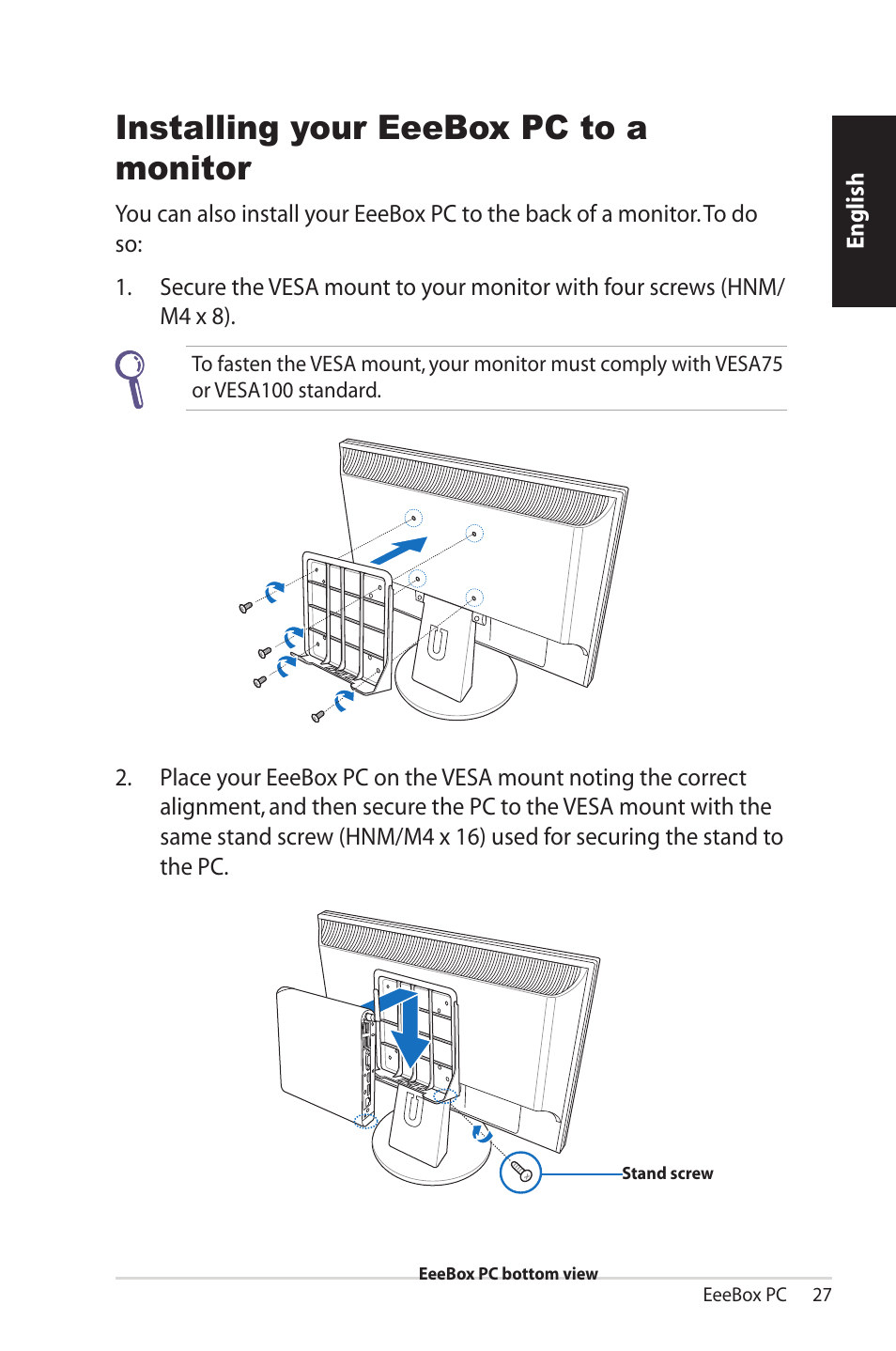 Installing your eeebox pc to a monitor | Asus EB1502 User Manual | Page 27 / 46