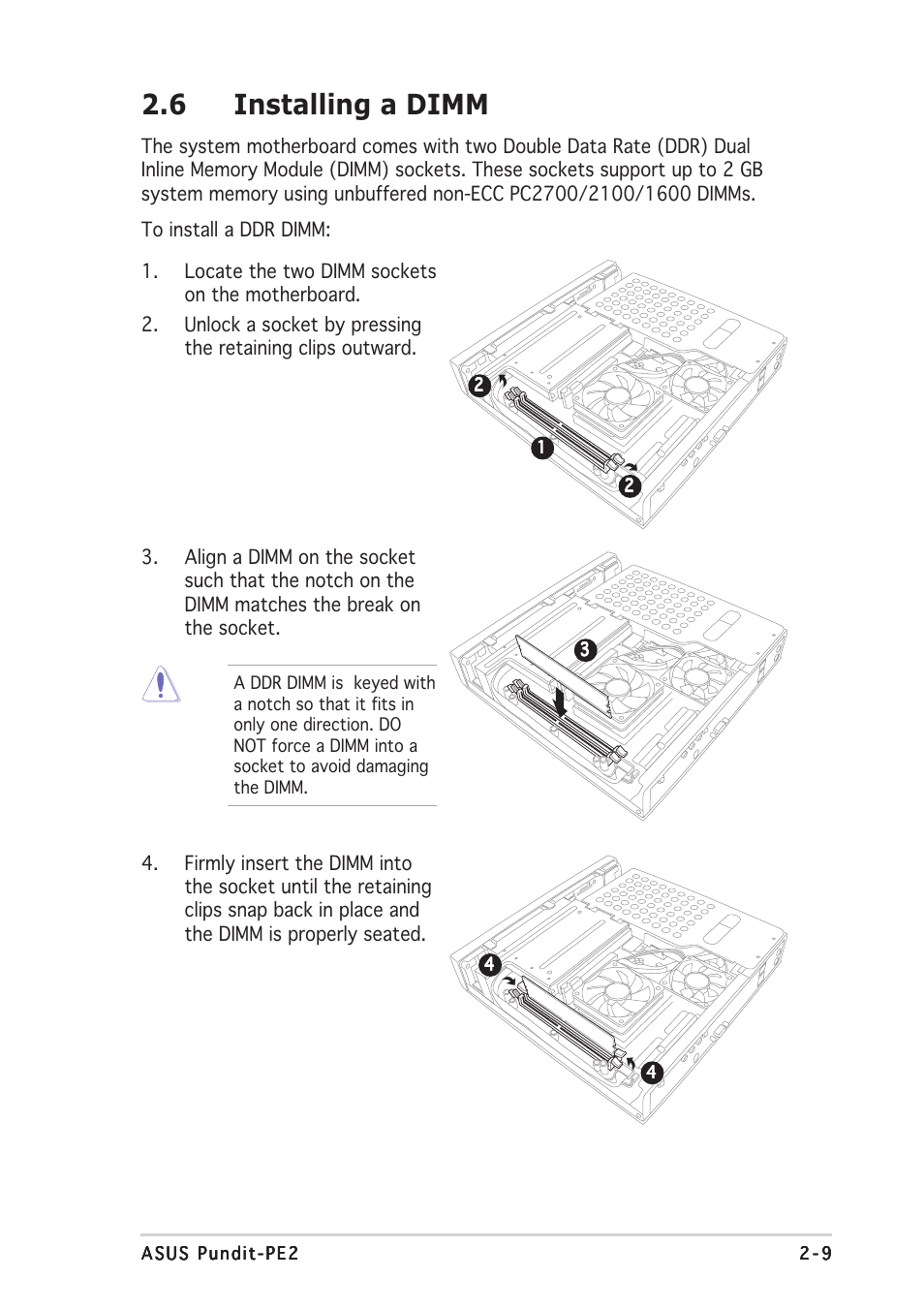 6 installing a dimm | Asus Pundit P2-PE2 User Manual | Page 25 / 72