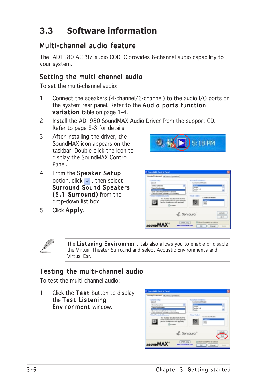 3 software information, Multi-channel audio feature | Asus Pundit P2-PE2 User Manual | Page 34 / 72