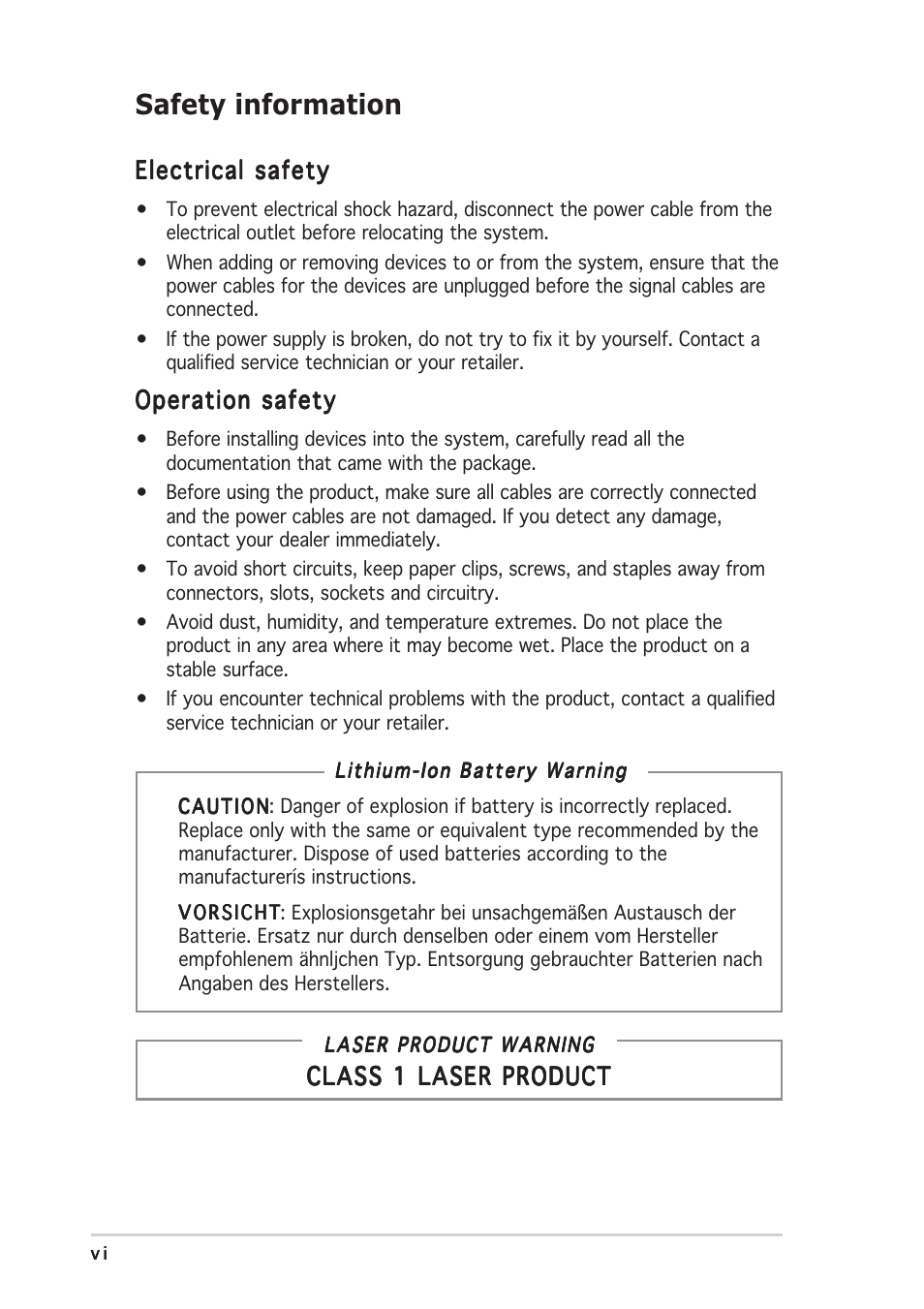 Safety information | Asus Pundit P2-PE2 User Manual | Page 6 / 72