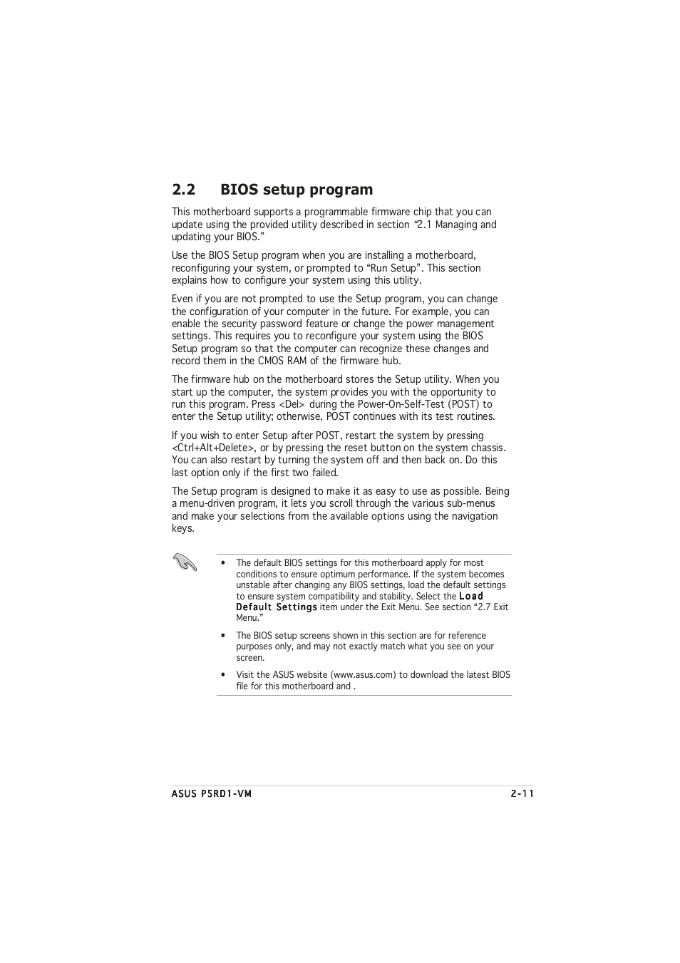 2 bios setup program | Asus P5RD1-VM User Manual | Page 57 / 94