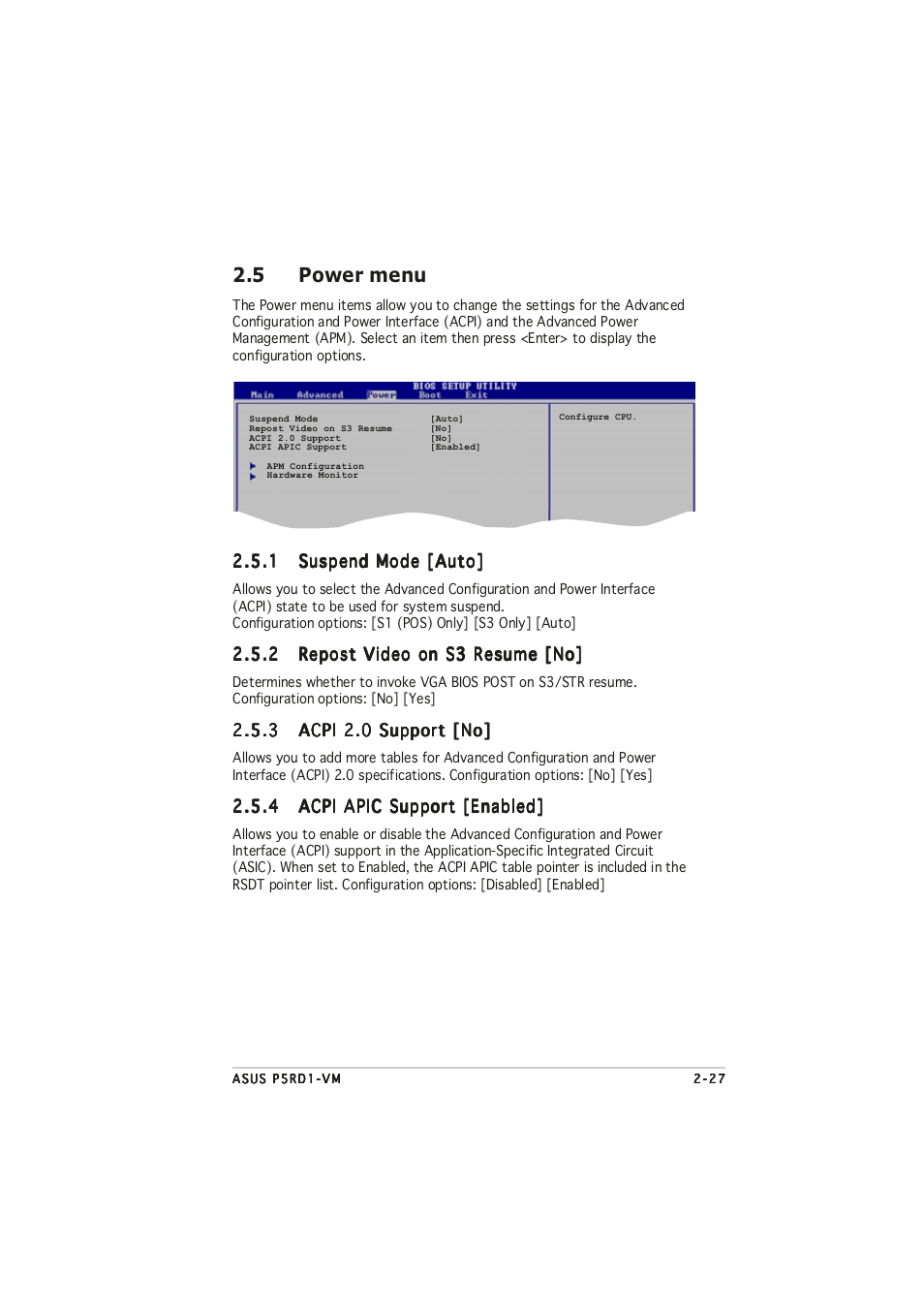 5 power menu | Asus P5RD1-VM User Manual | Page 75 / 94