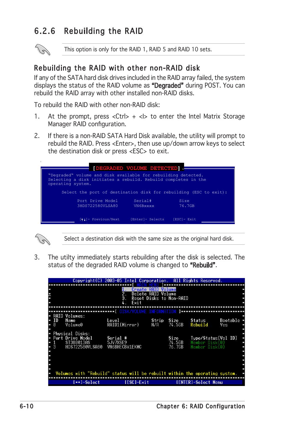 6 rebuilding the raid, Rebuilding the raid with other non-raid disk | Asus RS100-E4/PI2 User Manual | Page 108 / 156