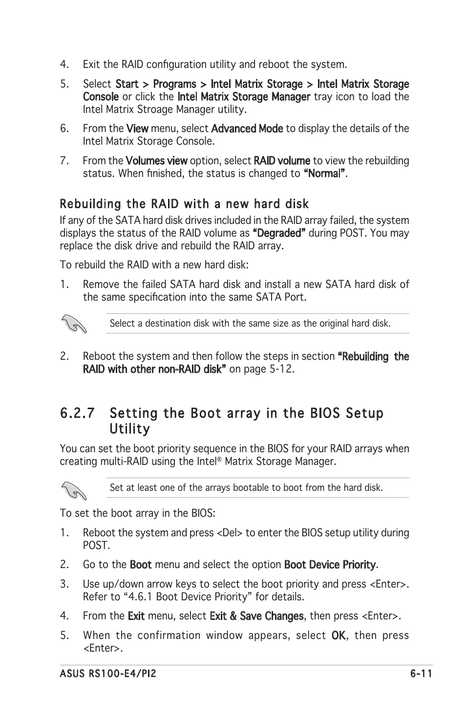 7 setting the boot array in the bios setup utility | Asus RS100-E4/PI2 User Manual | Page 109 / 156