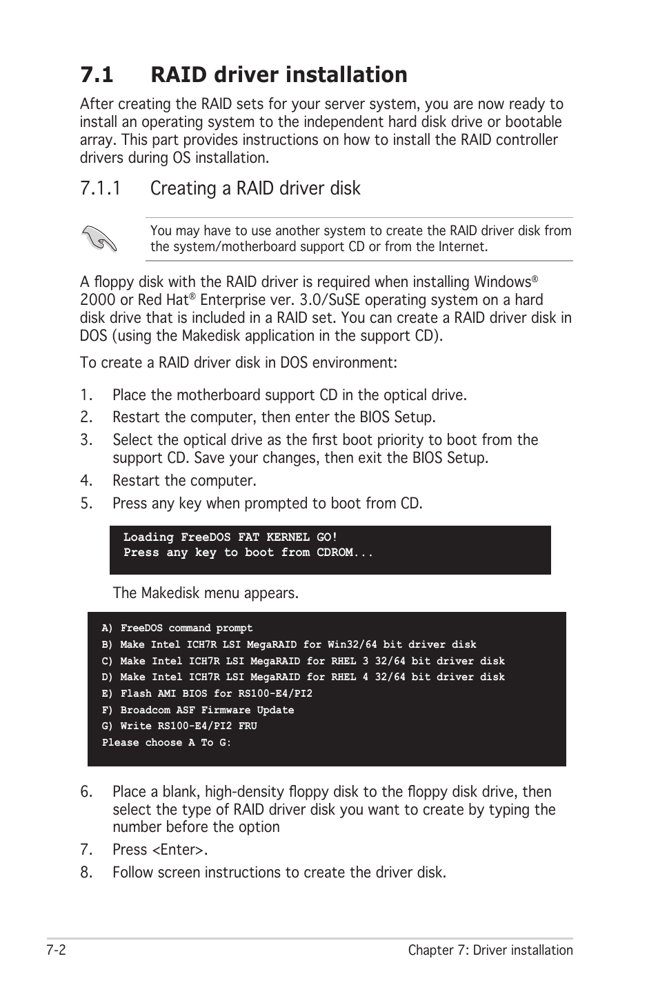 1 raid driver installation, 1 creating a raid driver disk | Asus RS100-E4/PI2 User Manual | Page 134 / 156