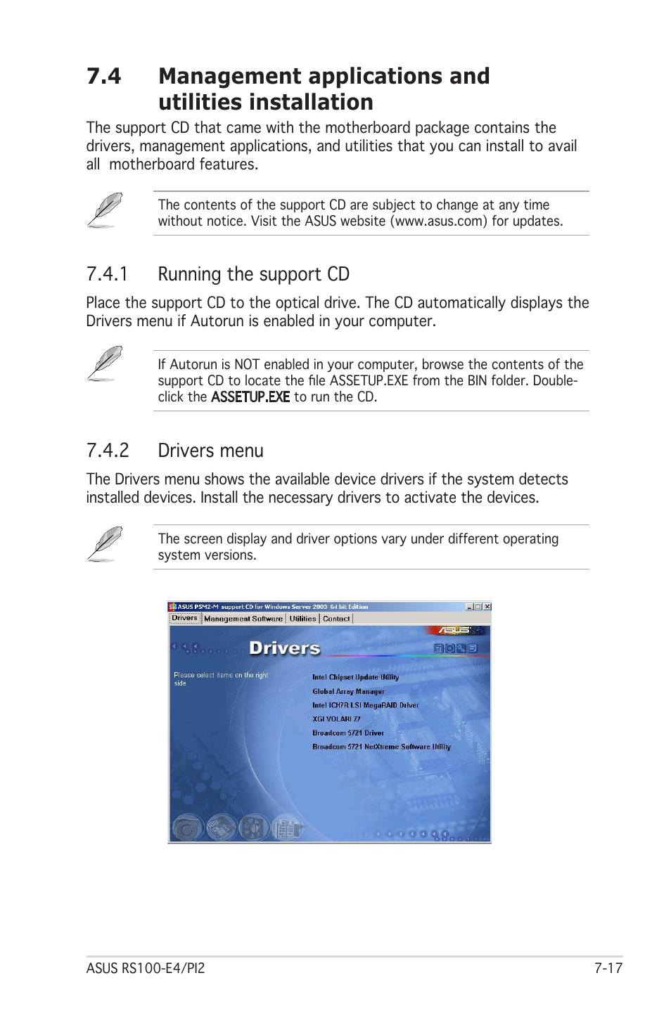 1 running the support cd, 2 drivers menu | Asus RS100-E4/PI2 User Manual | Page 149 / 156