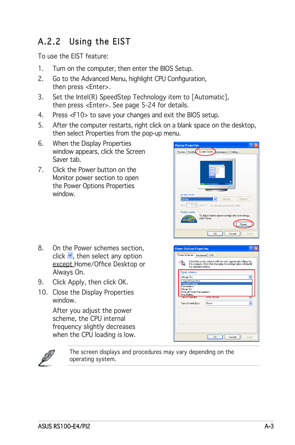 A.2.2 using the eist | Asus RS100-E4/PI2 User Manual | Page 155 / 156