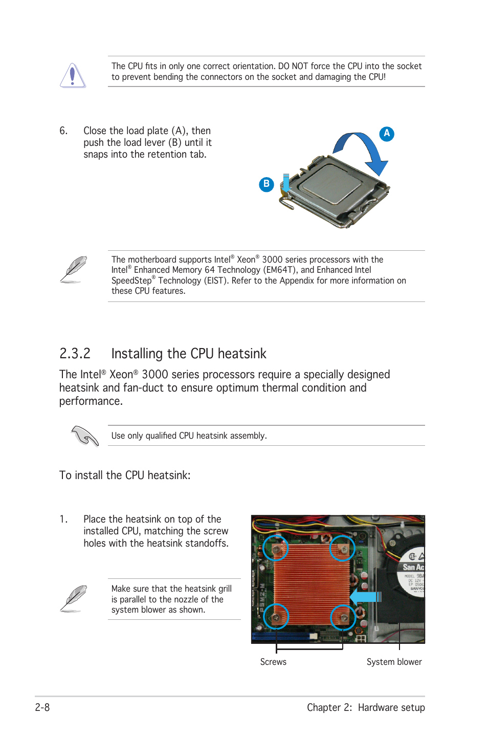 2 installing the cpu heatsink, The intel, Xeon | Asus RS100-E4/PI2 User Manual | Page 24 / 156