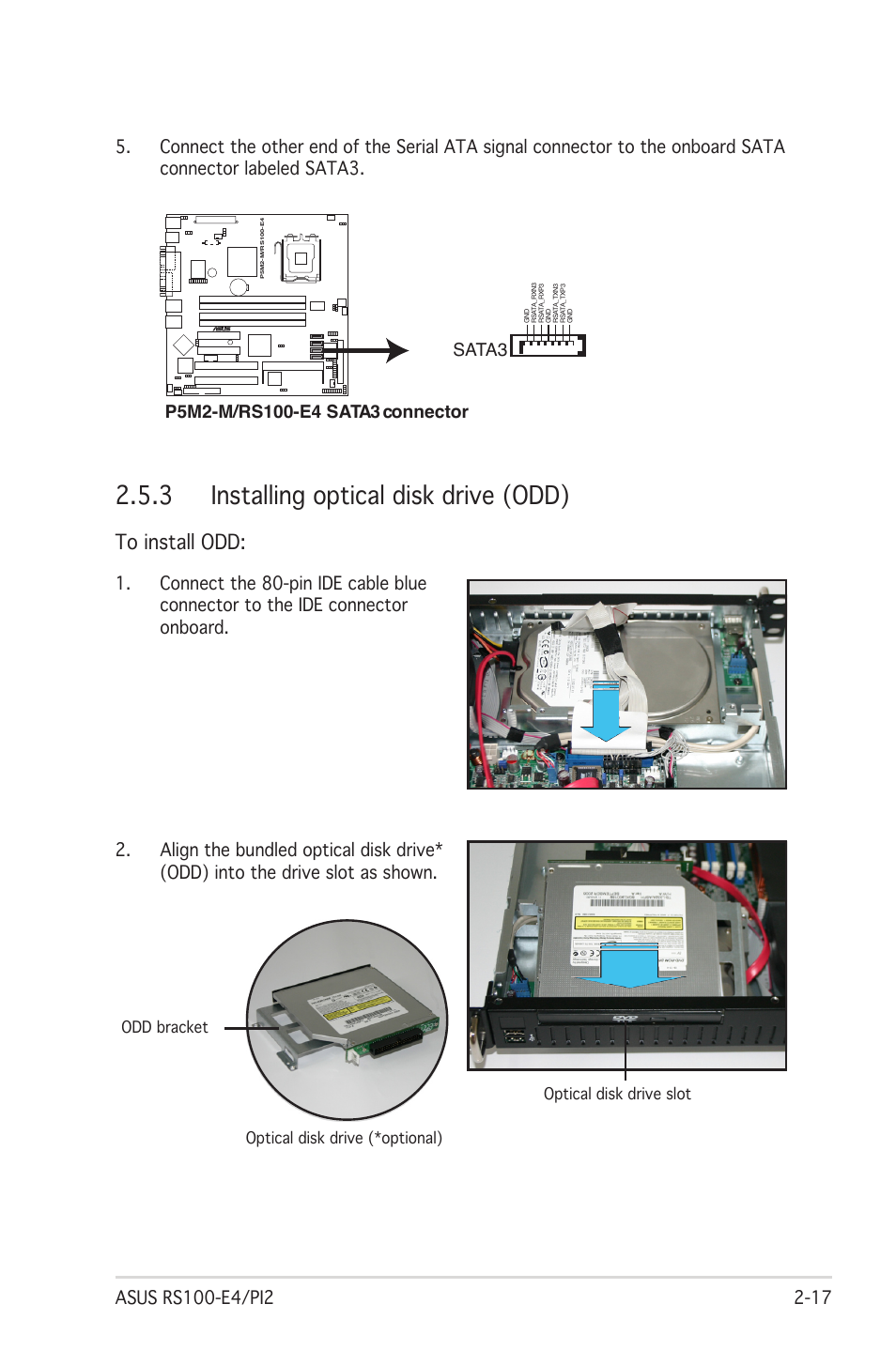 3 installing optical disk drive (odd) | Asus RS100-E4/PI2 User Manual | Page 33 / 156