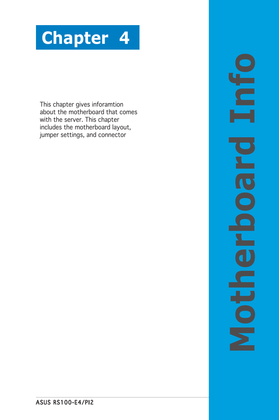 Motherboa rd info, Chapter 4 | Asus RS100-E4/PI2 User Manual | Page 41 / 156