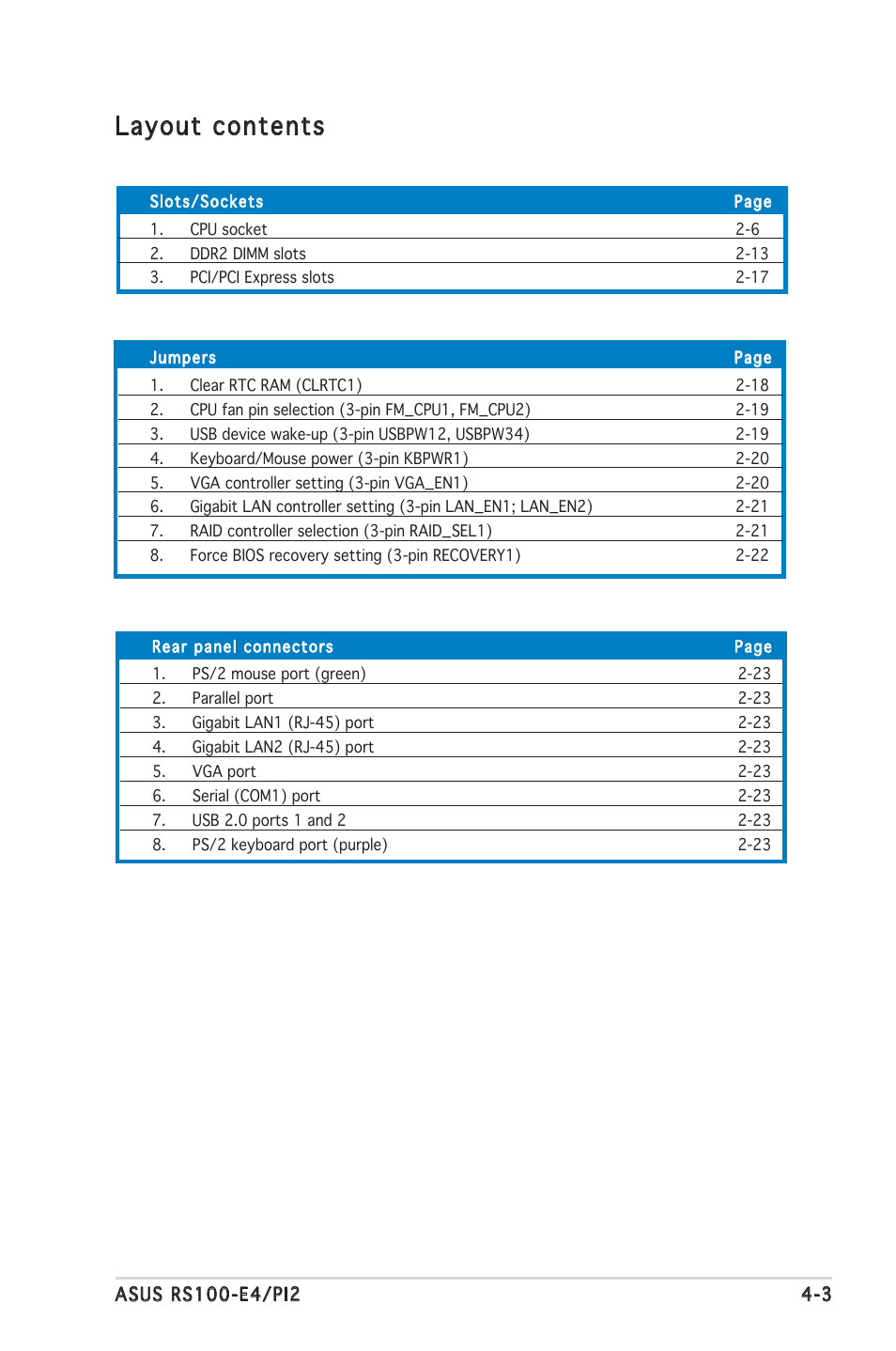 Layout contents | Asus RS100-E4/PI2 User Manual | Page 43 / 156