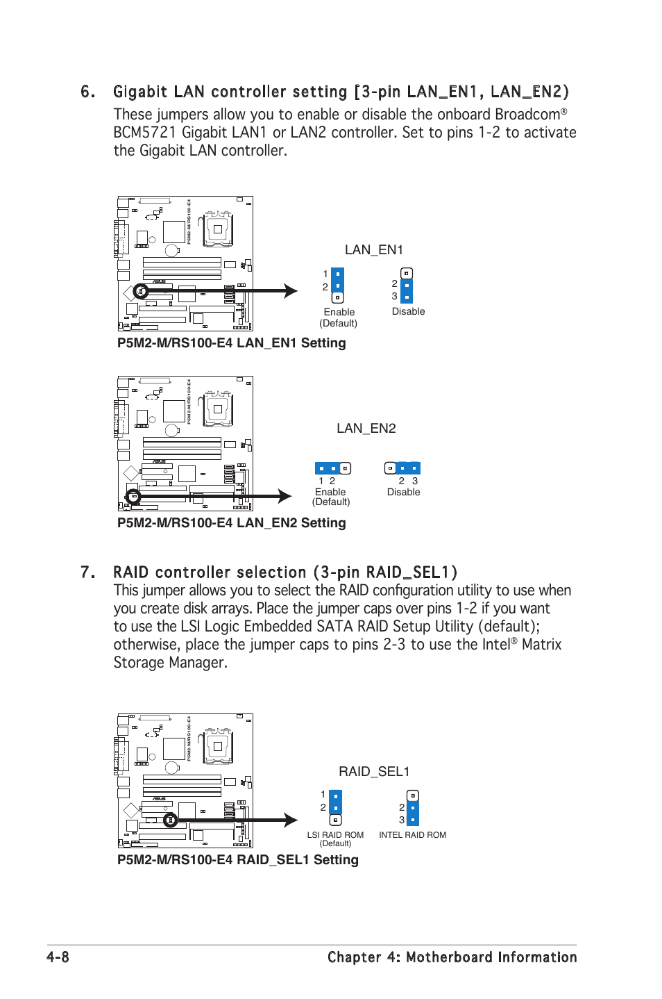 Matrix storage manager, 8 chapter 4: motherboard information, Lan_en1 | Asus RS100-E4/PI2 User Manual | Page 48 / 156