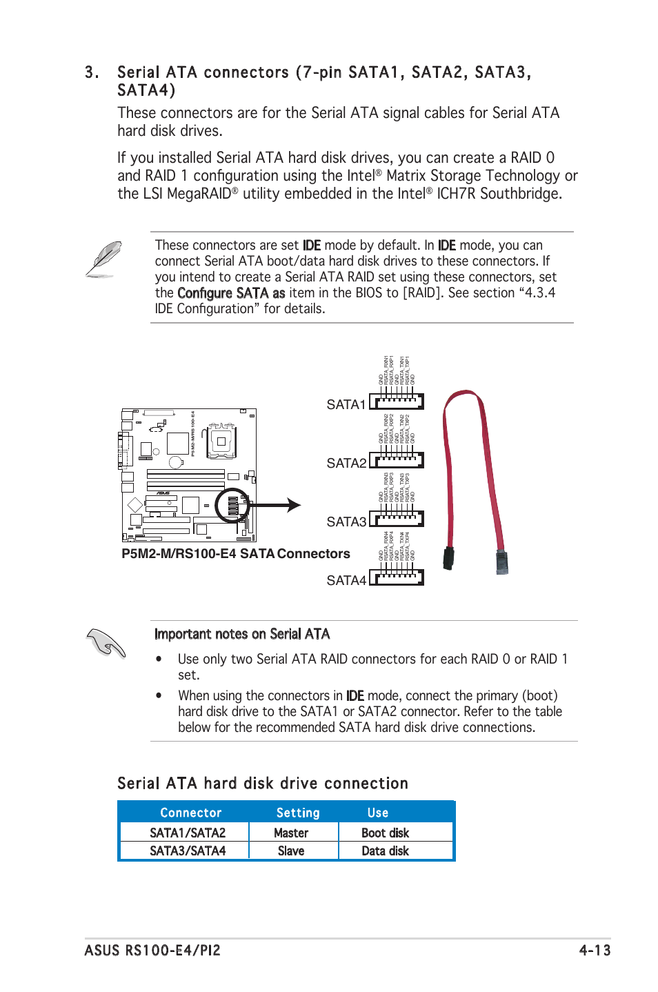 Matrix storage technology or the lsi megaraid, Utility embedded in the intel, Sata2 | Sata3, Sata4 | Asus RS100-E4/PI2 User Manual | Page 53 / 156