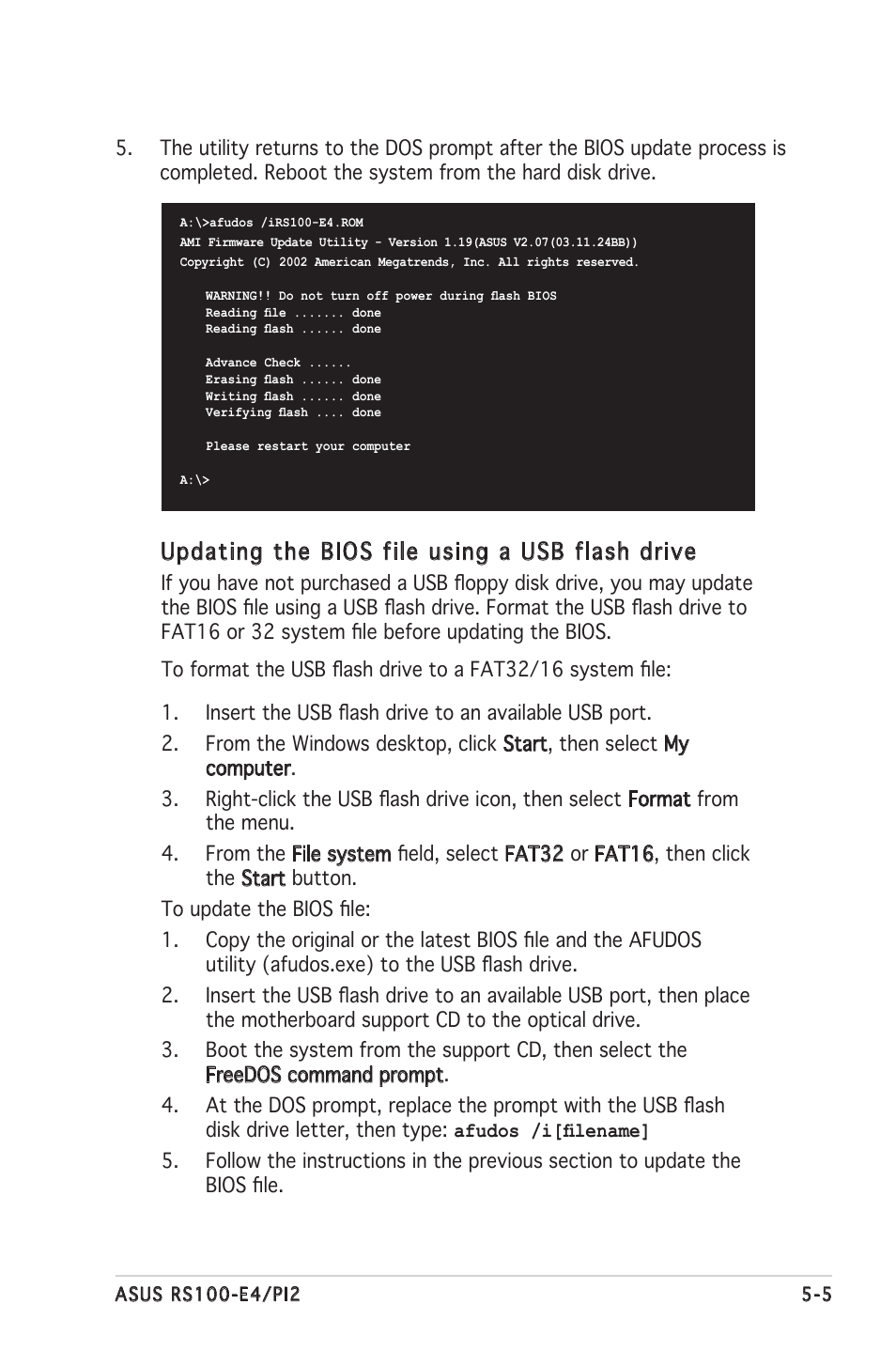 Updating the bios file using a usb flash drive | Asus RS100-E4/PI2 User Manual | Page 65 / 156
