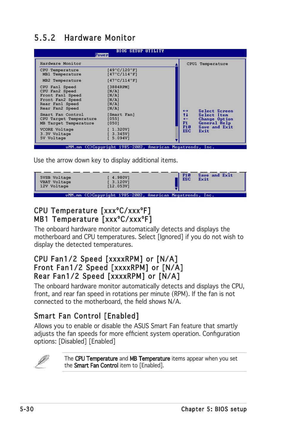 2 hardware monitor, Smart fan control [enabled, Use the arrow down key to display additional items | Asus RS100-E4/PI2 User Manual | Page 90 / 156