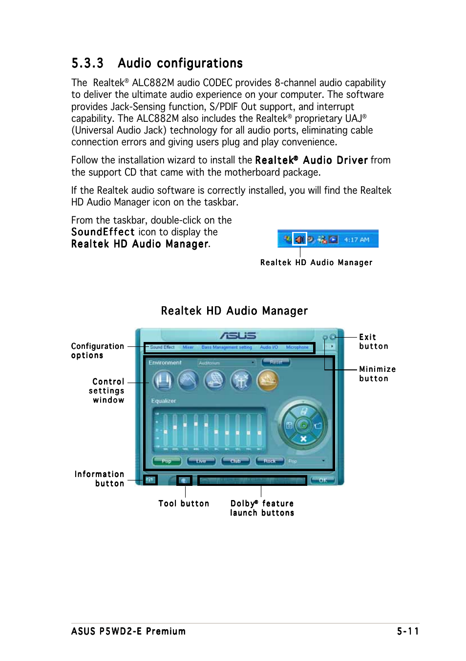 Realtek hd audio manager, The realtek, Proprietary uaj | Asus P5WD2-E Premium User Manual | Page 133 / 174