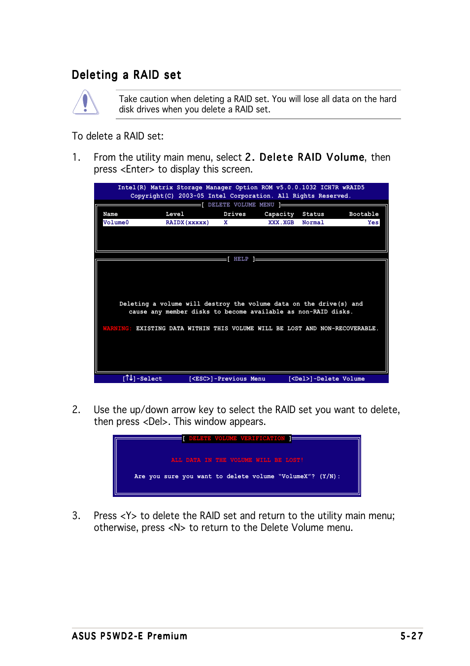 Deleting a raid set | Asus P5WD2-E Premium User Manual | Page 149 / 174