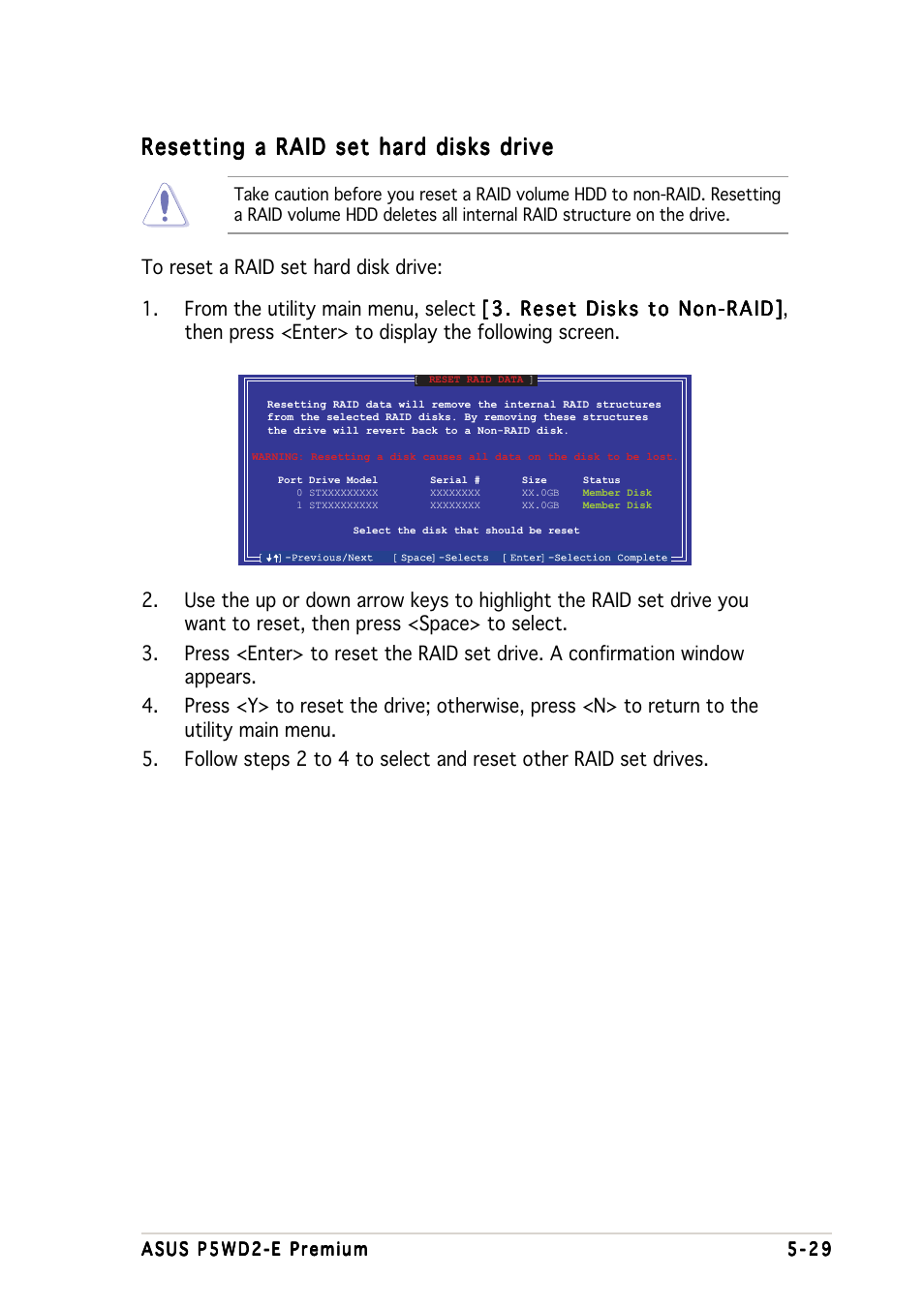 Resetting a raid set hard disks drive | Asus P5WD2-E Premium User Manual | Page 151 / 174