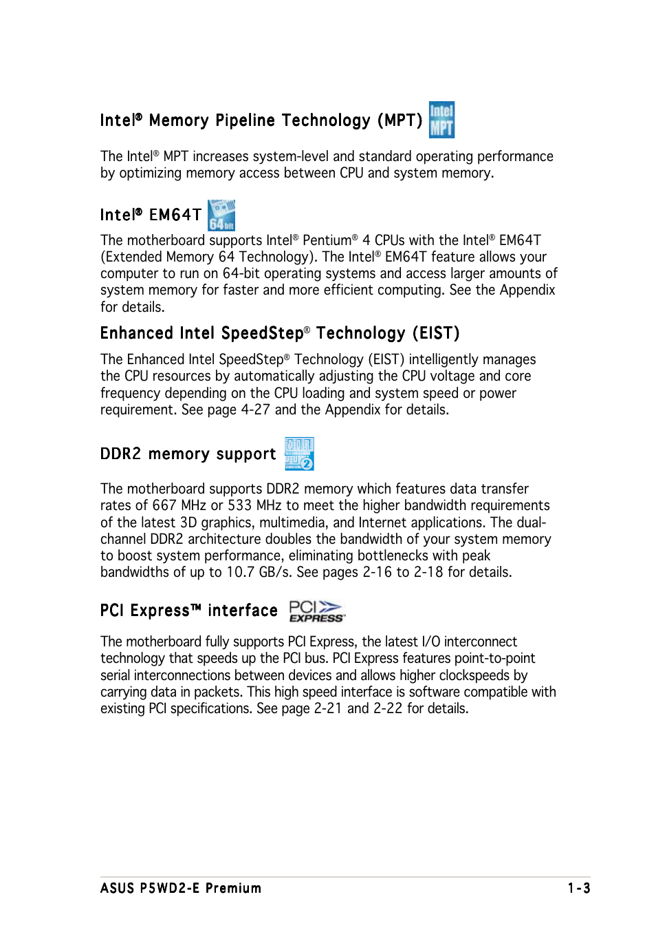 Asus P5WD2-E Premium User Manual | Page 19 / 174