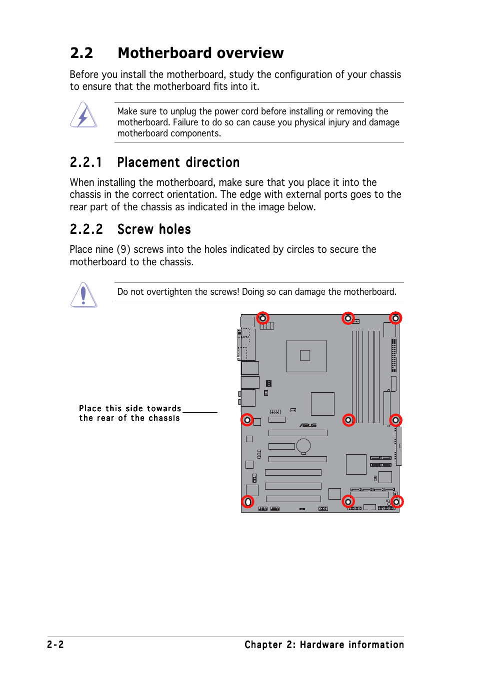 2 motherboard overview | Asus P5WD2-E Premium User Manual | Page 30 / 174
