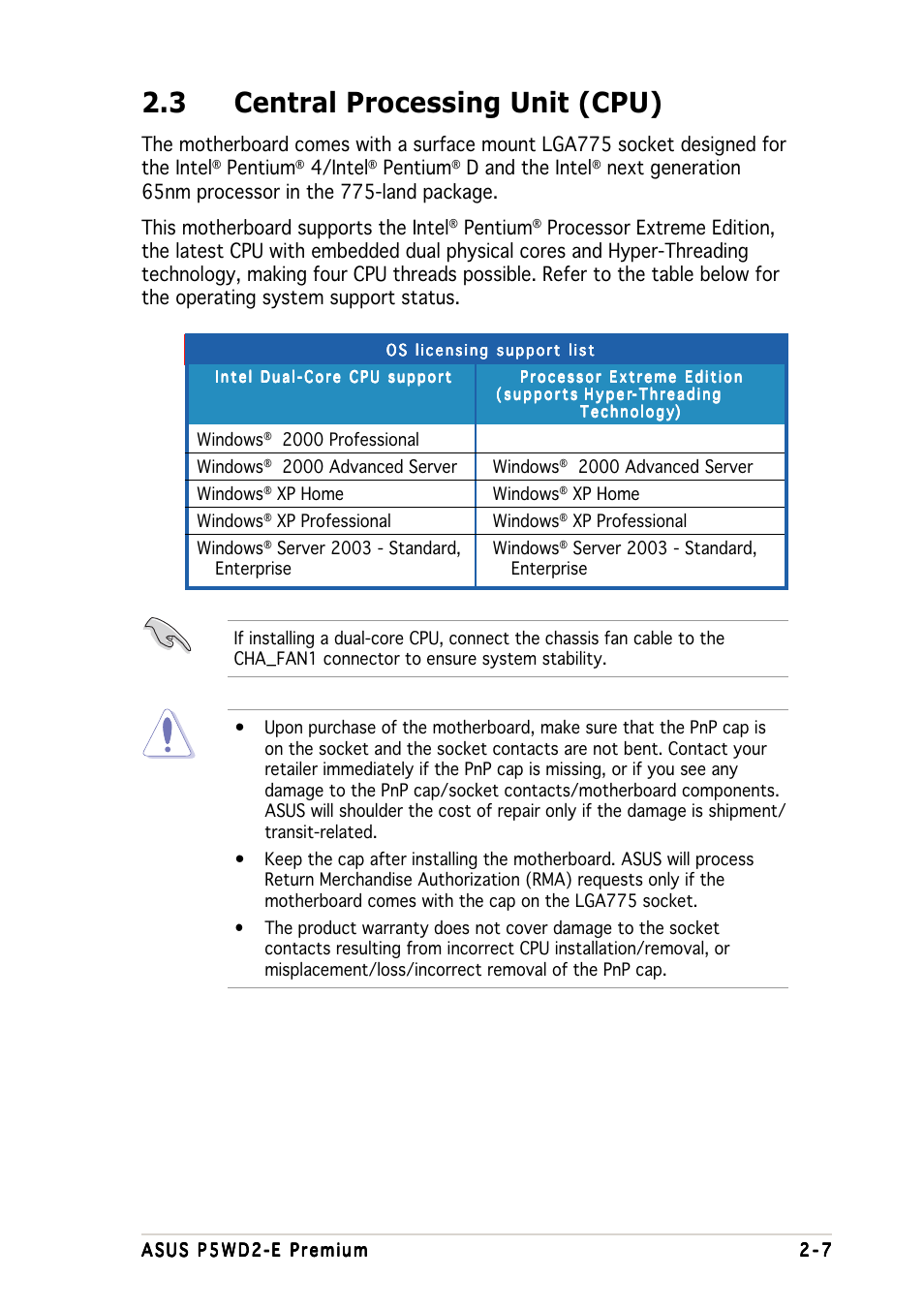 3 central processing unit (cpu), Pentium, 4/intel | D and the intel | Asus P5WD2-E Premium User Manual | Page 35 / 174