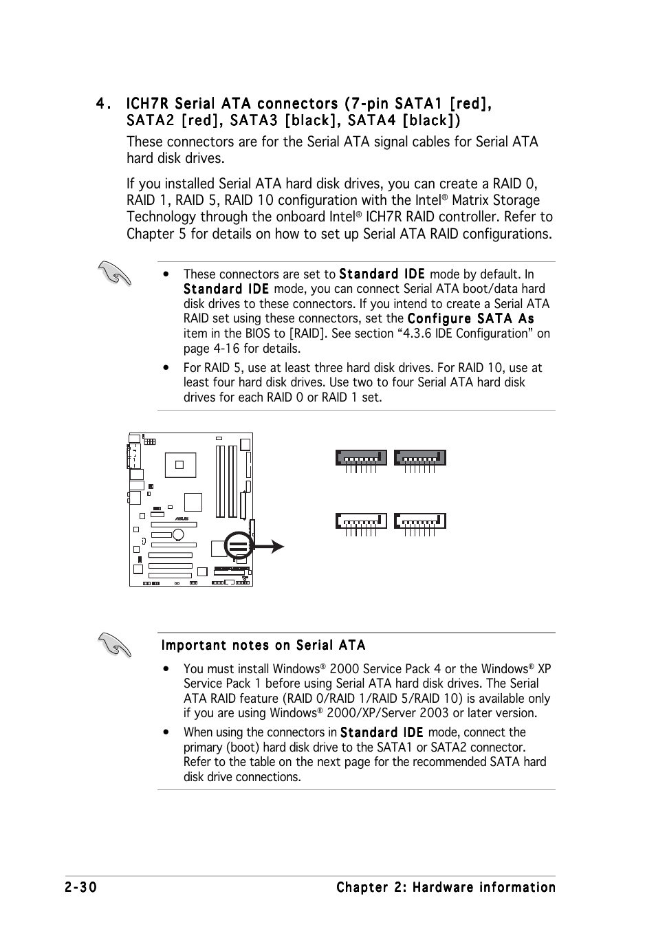 P5wd2-e premium sata connectors sata1 sata2, Sata3 sata4 | Asus P5WD2-E Premium User Manual | Page 58 / 174