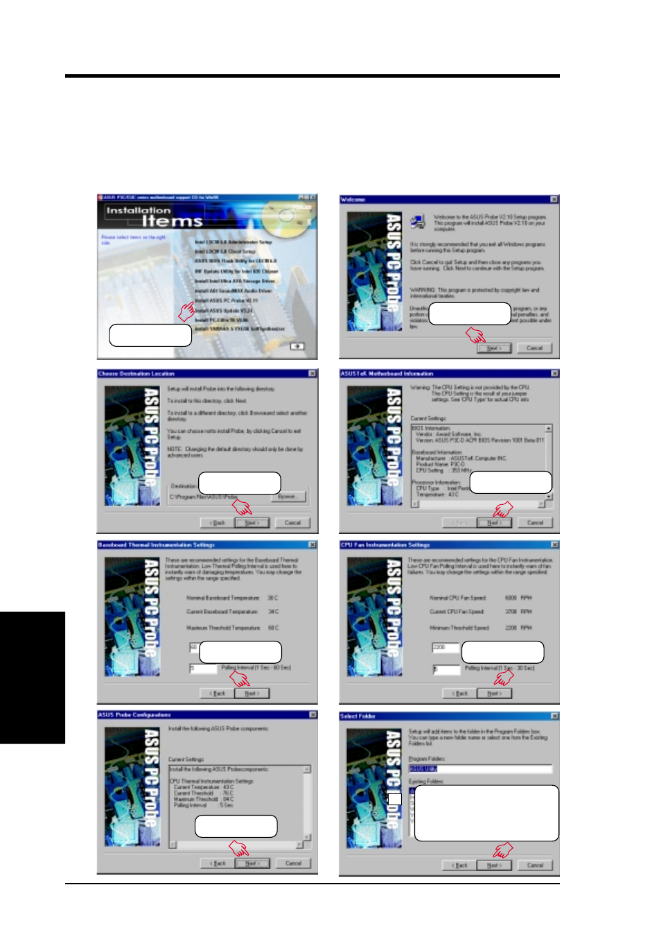 Software setup, 7 install asus pc probe vx.xx | Asus CUC2000 User Manual | Page 88 / 122