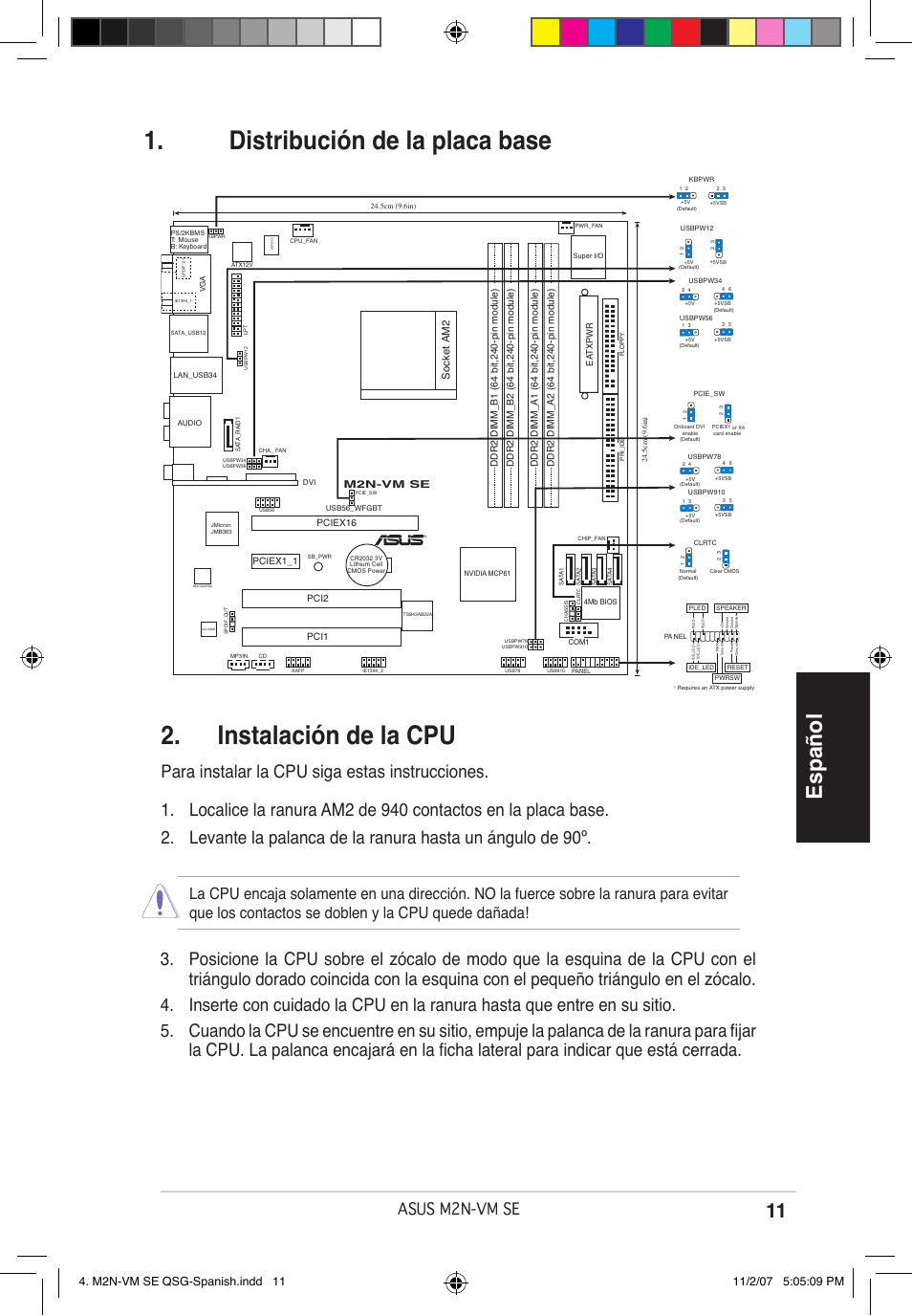 Español, Asus m2n-vm se, Socket am2 | Asus M2N-VM SE User Manual | Page 11 / 38