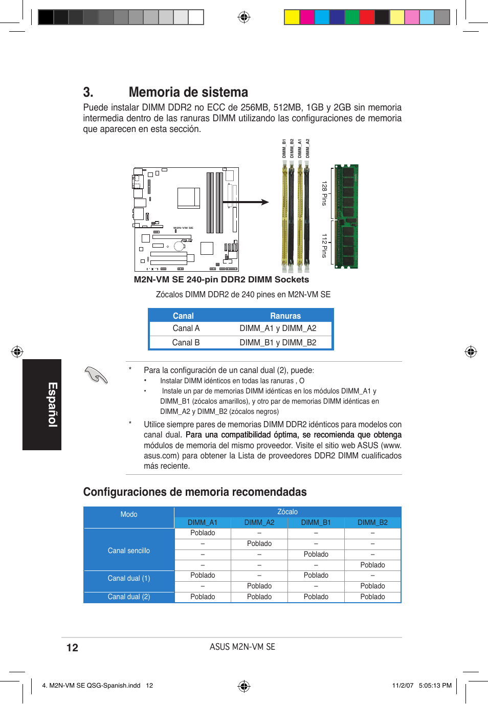 Español | Asus M2N-VM SE User Manual | Page 12 / 38