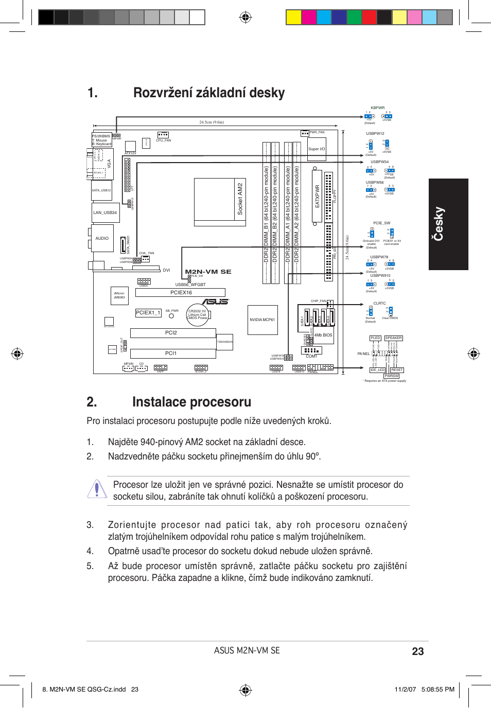 Instalace procesoru, Rozvržení základní desky, Česky | Asus m2n-vm se, Socket am2 | Asus M2N-VM SE User Manual | Page 23 / 38