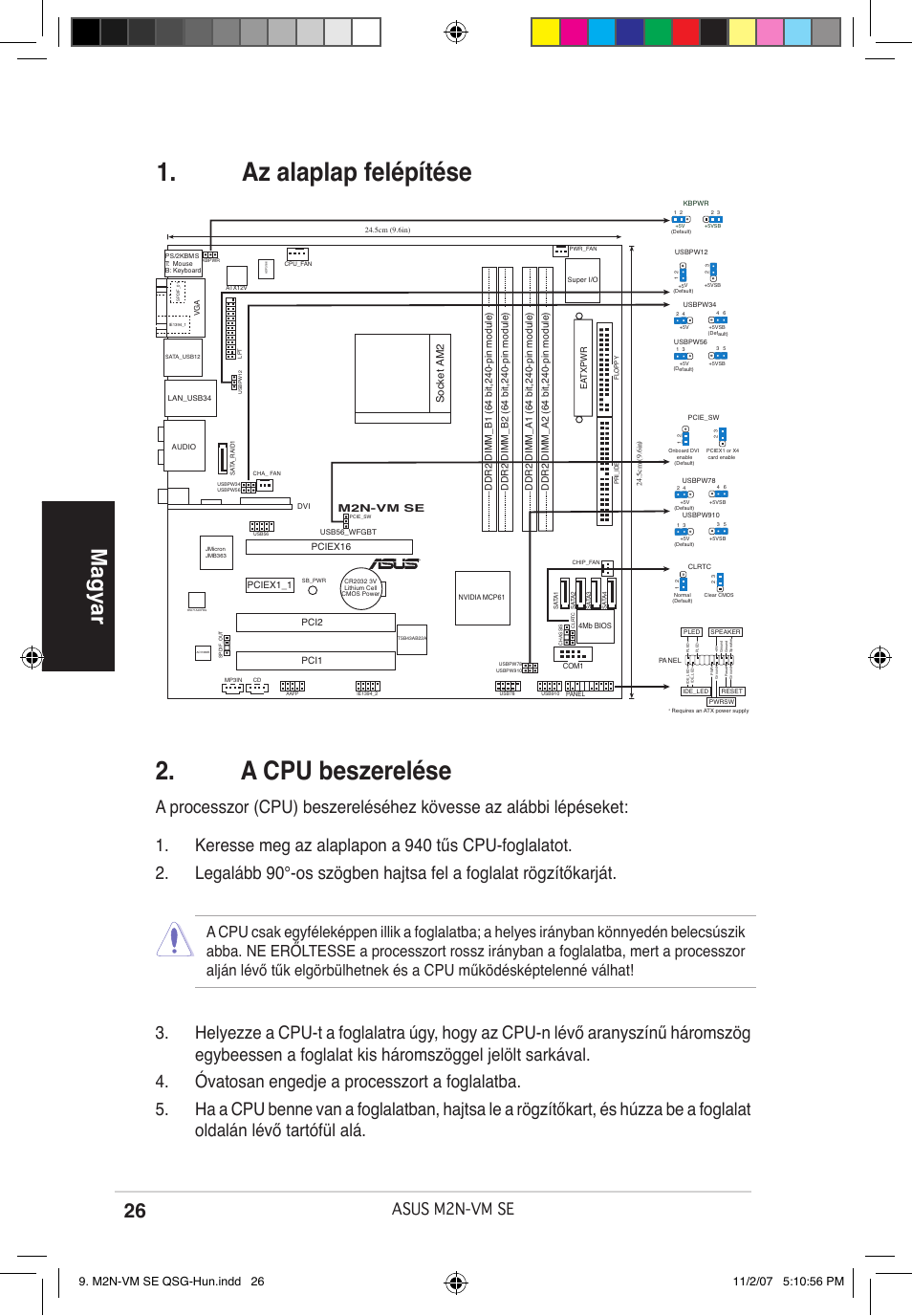 A cpu beszerelése, Az alaplap felépítése, Magyar | Asus m2n-vm se, Socket am2 | Asus M2N-VM SE User Manual | Page 26 / 38