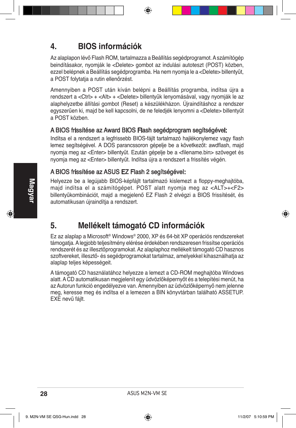 Bios információk, Mellékelt támogató cd információk, Magyar | Asus M2N-VM SE User Manual | Page 28 / 38