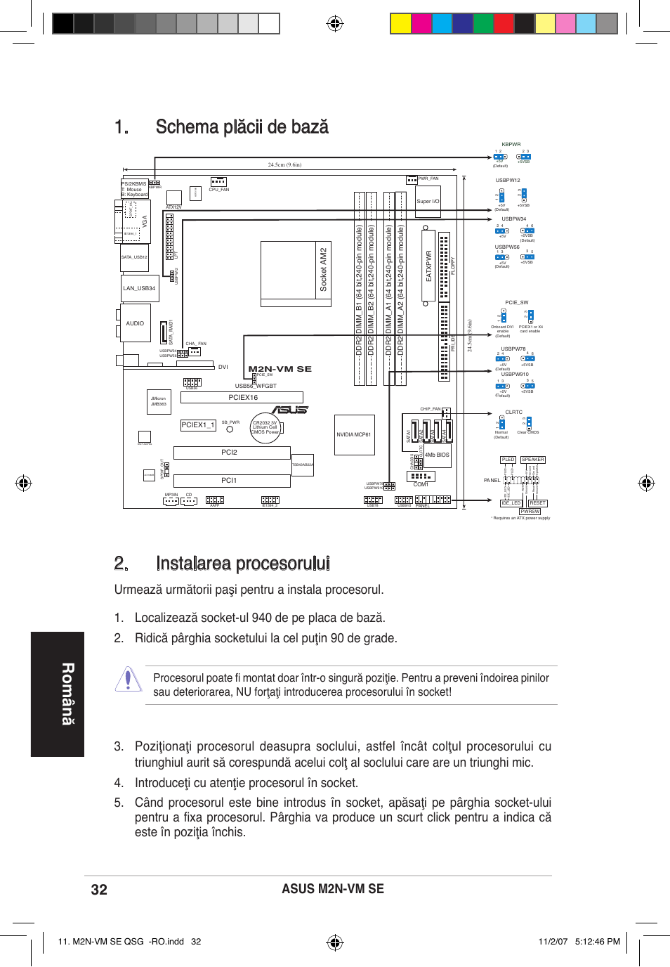 Schema plăcii de bază 2. instalarea procesorului, Română, Socket am2 | Asus M2N-VM SE User Manual | Page 32 / 38