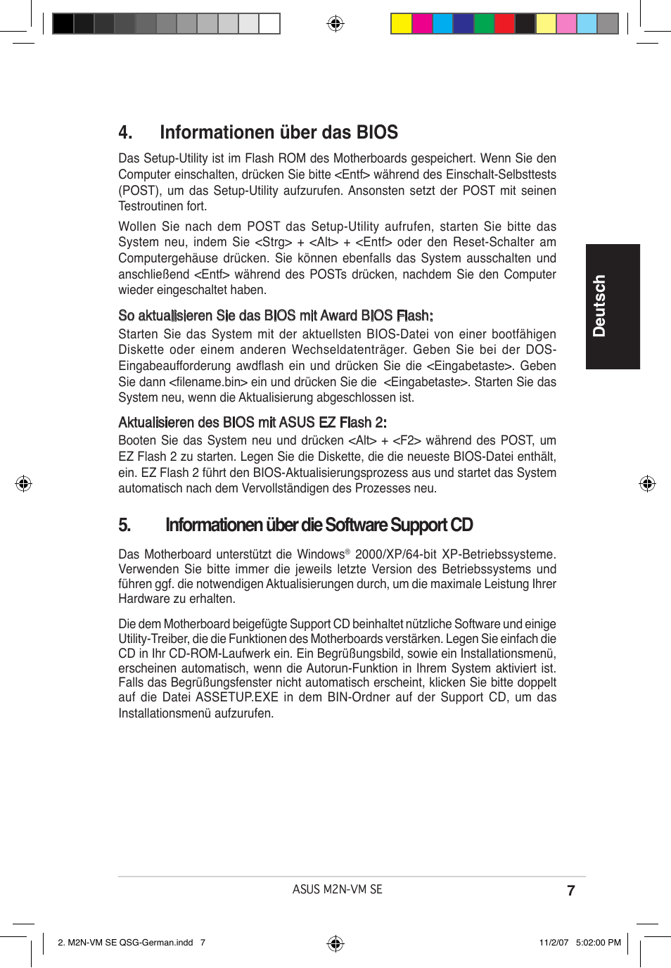 Informationen über die software support cd, Informationen über das bios, Deutsch | Asus M2N-VM SE User Manual | Page 7 / 38