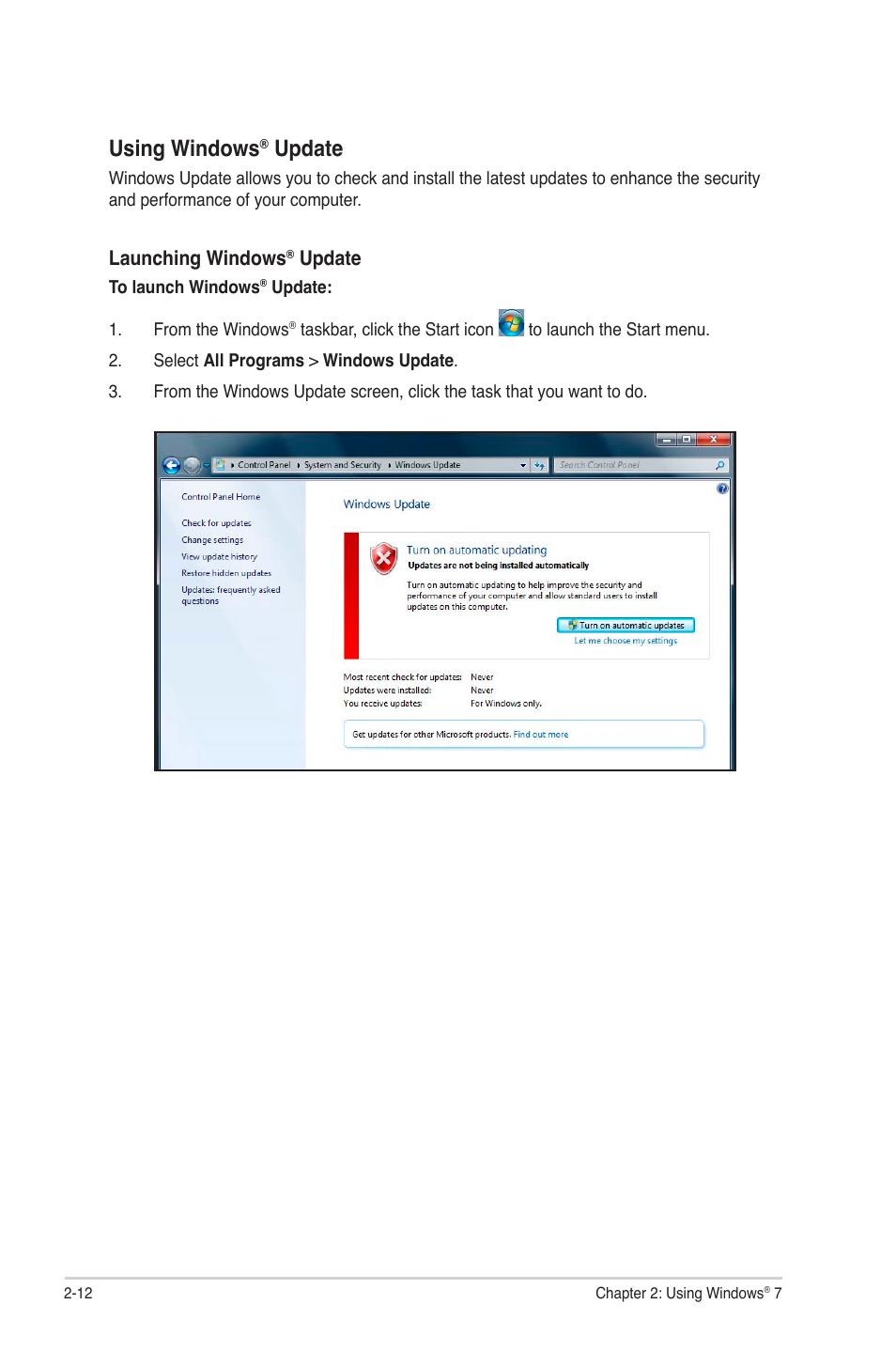 Using windows, Update | Asus CM1530 User Manual | Page 28 / 67