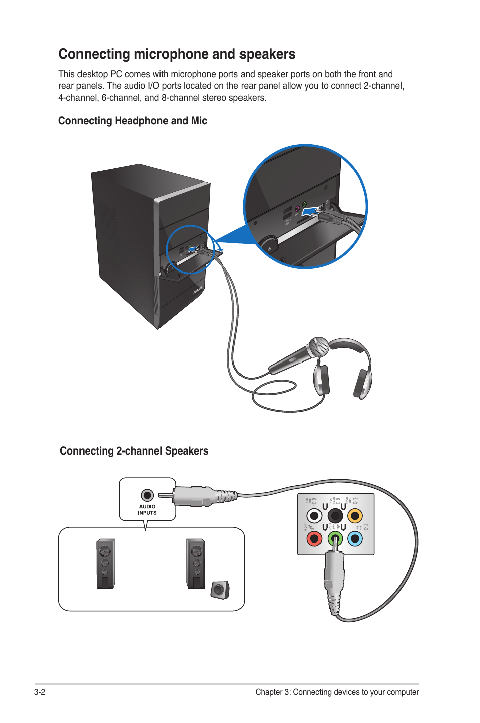 Connecting microphone and speakers | Asus CM1530 User Manual | Page 33 / 67