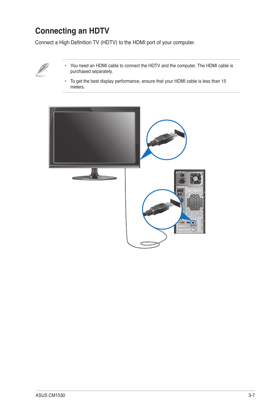 Connecting an hdtv | Asus CM1530 User Manual | Page 38 / 67