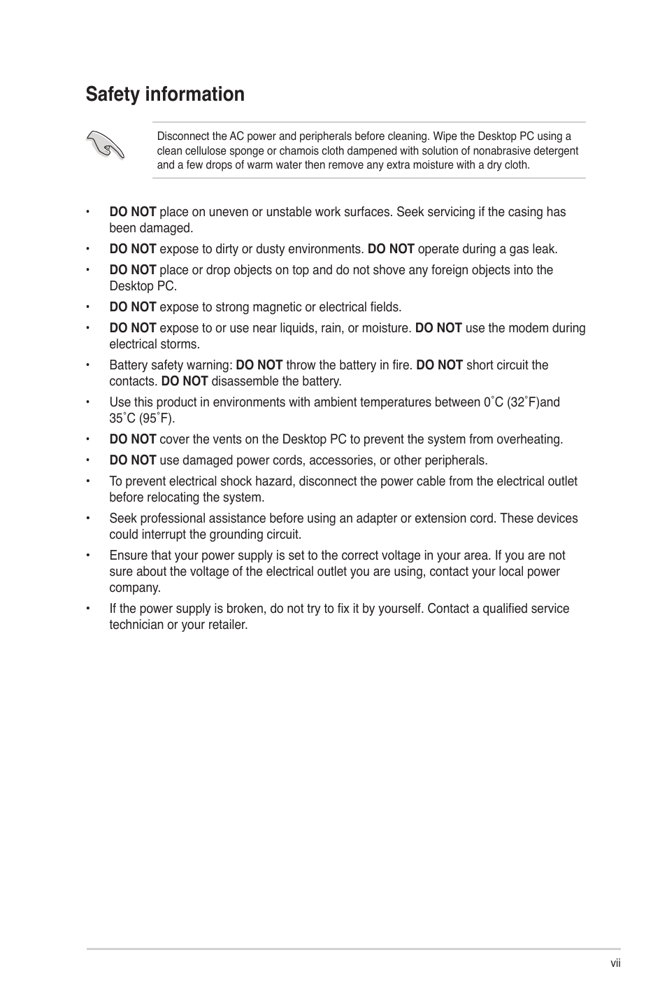 Safety information | Asus CM1530 User Manual | Page 7 / 67